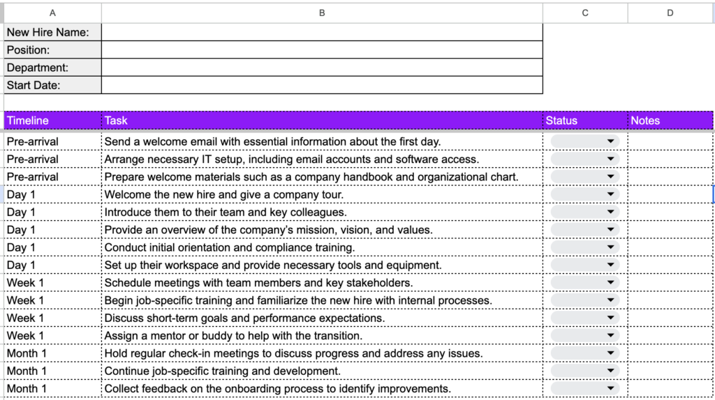 Sample New Employee Onboarding Checklist